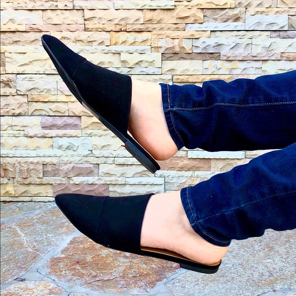 FINAL SALE! Black Vegan Suede Mule Flats - Picture 3 of 10